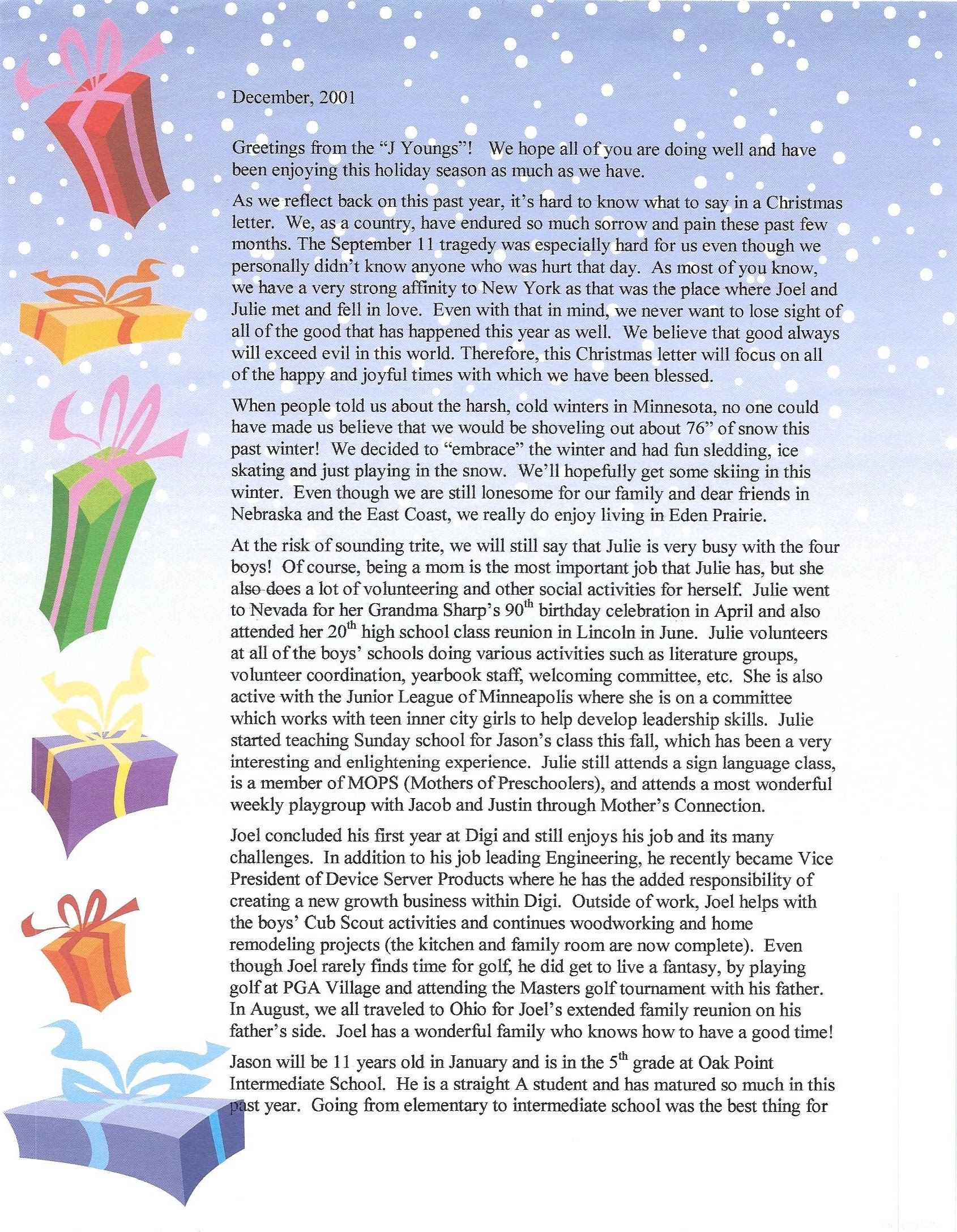 Holiday Letters 2001