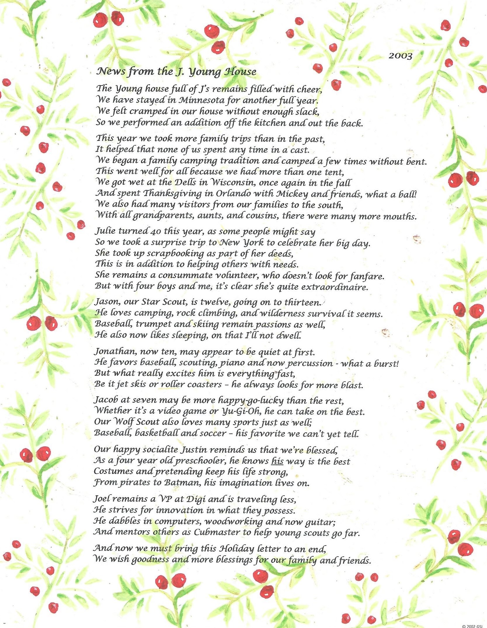Holiday Letters 2003
