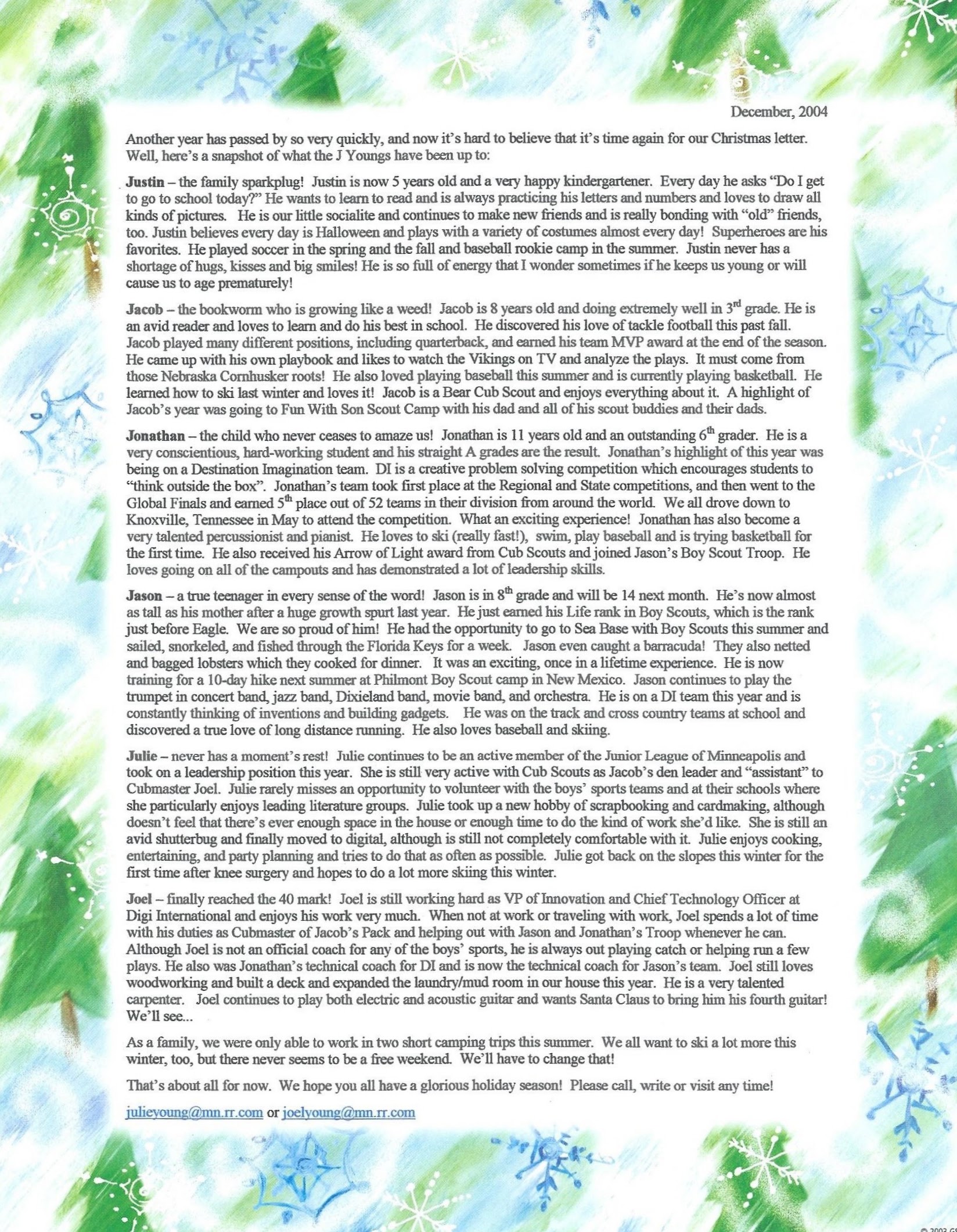 Holiday Letters 2004