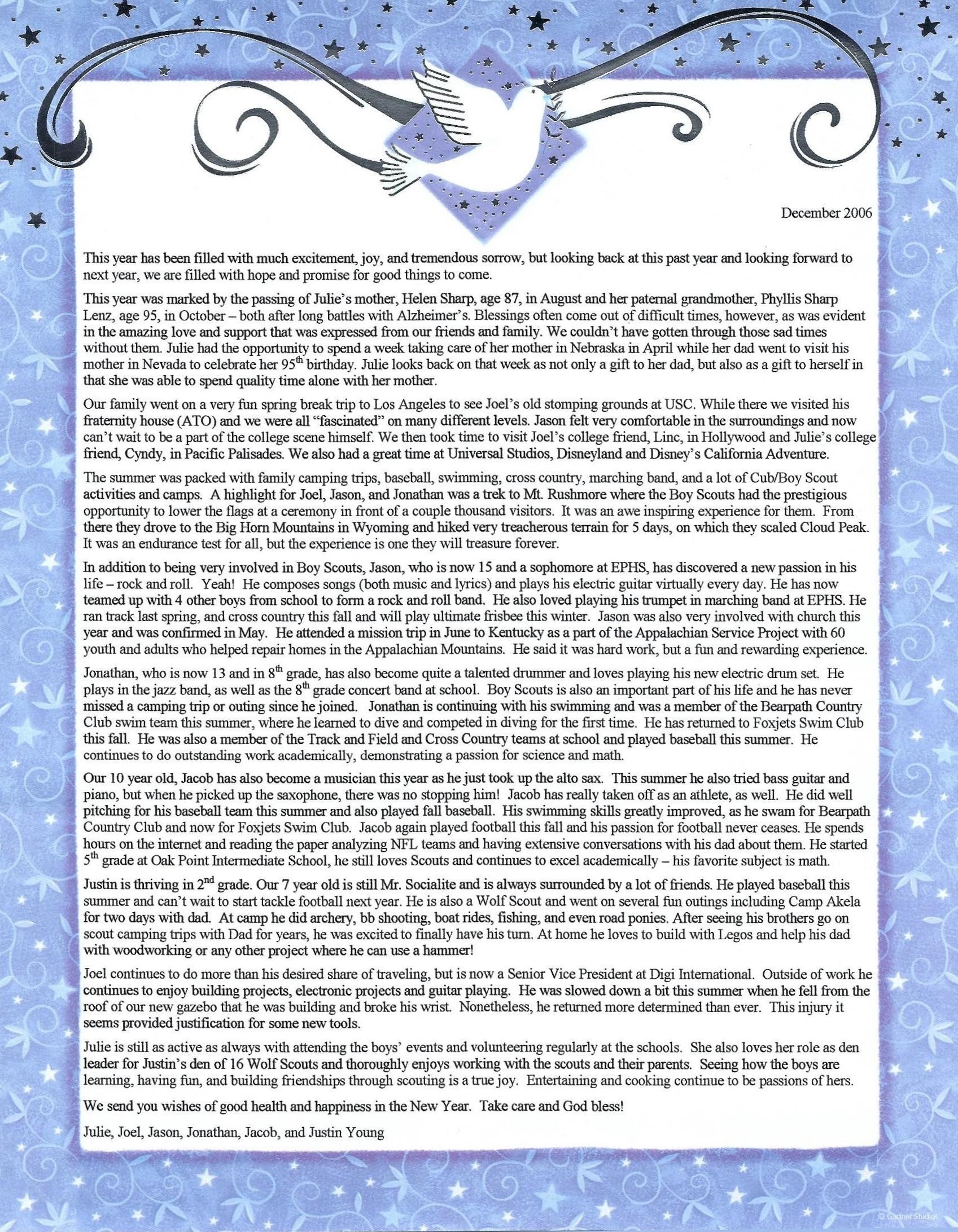 Holiday Letters 2006